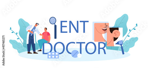ENT doctor typographic header. Healthcare concept, idea of otorhinolaryngologist