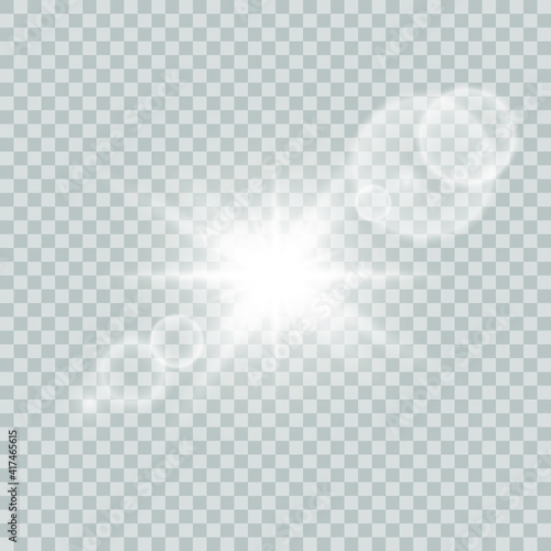 Shining sun glare rays, lens flare vector illustration. Vector transparent sunlight special lens flare light effect. Sunlight glowing png effect.