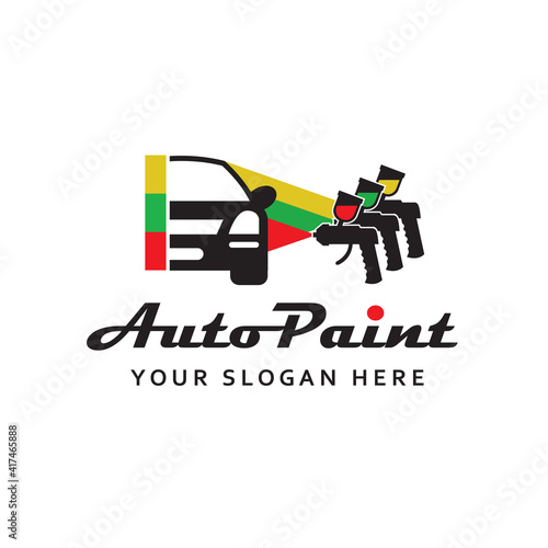 abstract emblem of spray gun car painting isolated on white background