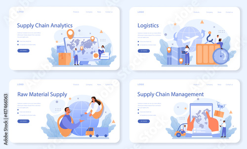 Raw material supply web banner or landing page set. Suppliers, B2B idea,