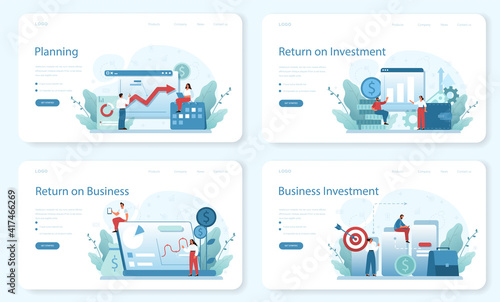 Return on business web banner or landing page set. Profitability