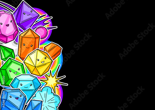 Background with cute kawaii crystals or gems.