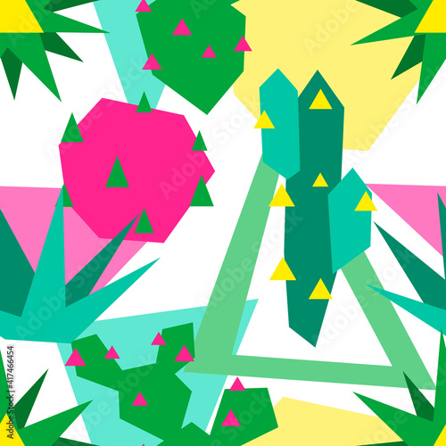 Seamless pattern with cacti and succulents.