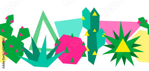 Seamless pattern with cacti and succulents.