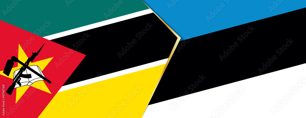 Mozambique and Estonia flags, two vector flags. Mozambique and Estonia flags, two vector flags.