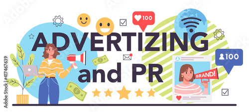 Advertsing and PR typographic header. Commercial advertisement