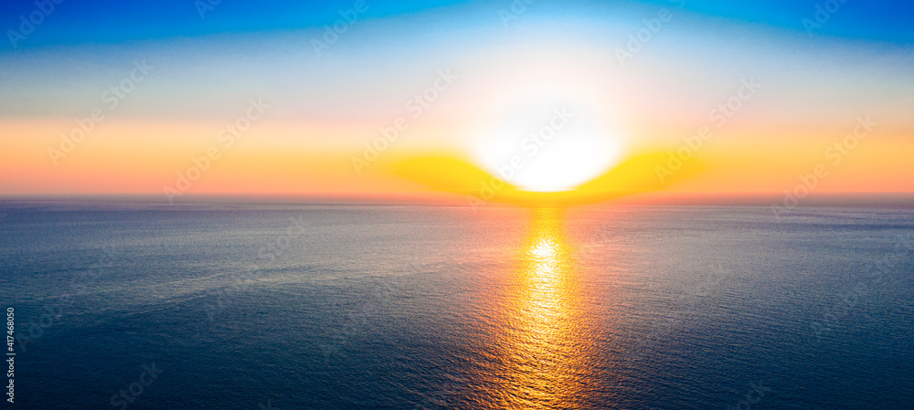 Panorama of beautiful sunset on the ocean. High quality photo