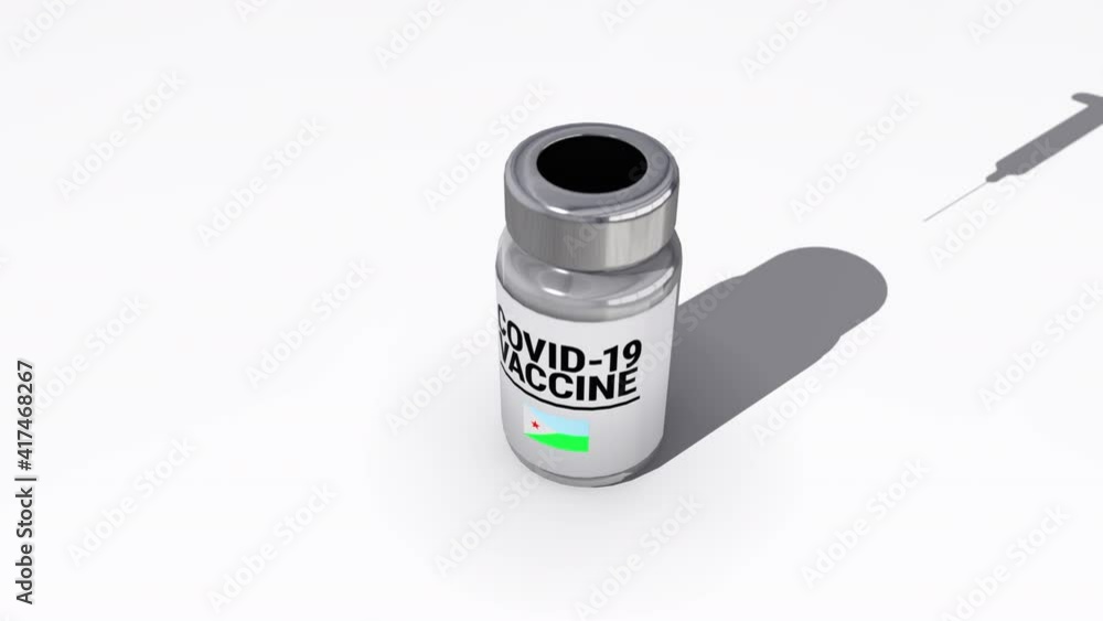 Seamless looping 3D animation of the covid-19 vaccine injection of a bottle with the flag of Djibouti in 4K resolution Seamless looping 3D animation of the covid-19 vaccine injection of a bottle with the flag of Djibouti in 4K resolution