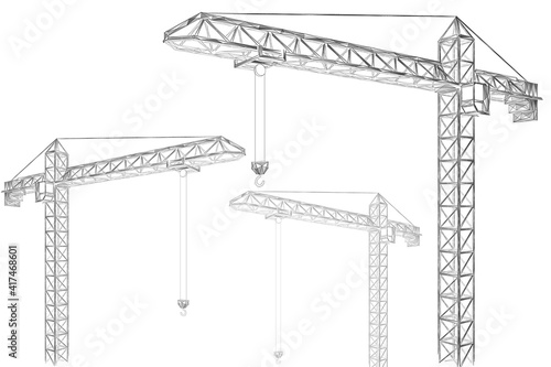 Tower cranes. Polygonal design of concatenated lines and points.