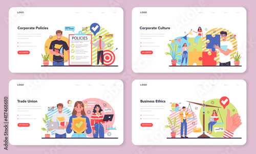 Corporate culture web banner or landing page set. Corporate relations