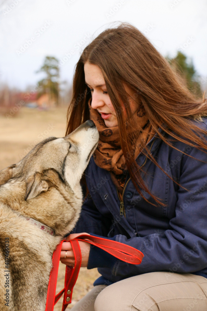 Girl with a dog, friendship Girl with a dog, friendship