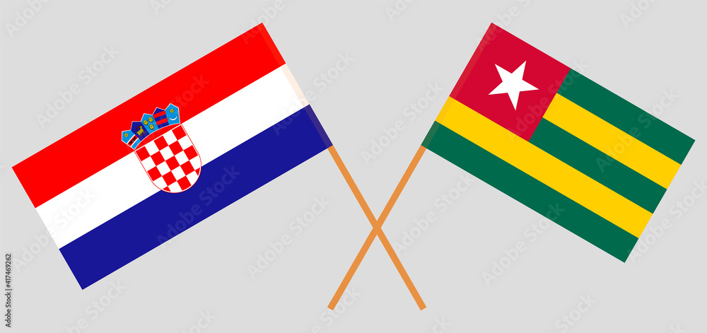 Crossed flags of Croatia and Togo. Official colors. Correct proportion