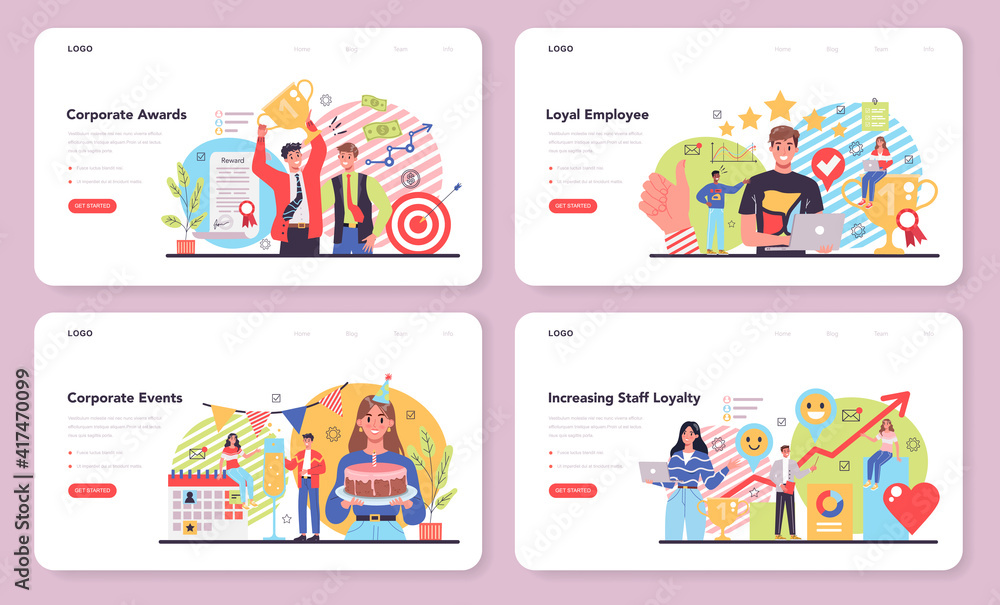 Employee loyalty web banner or landing page set. Corporate culture Employee loyalty web banner or landing page set. Corporate culture