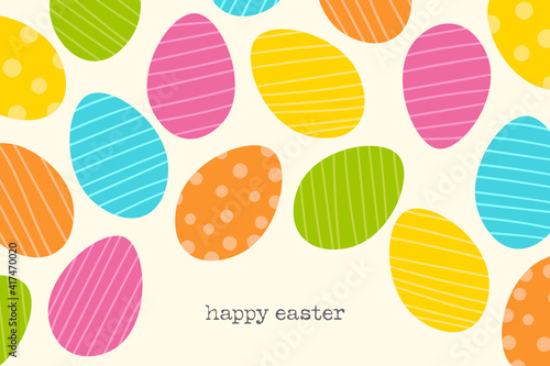 Easter egg greeting card design. Flat modern eggs in colorful spring illustration. 
