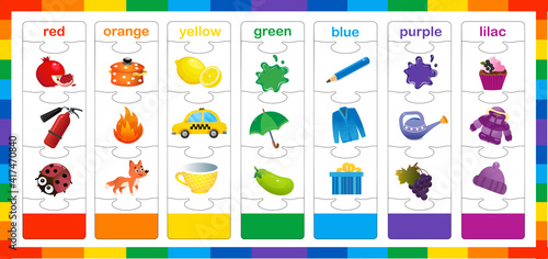 Match by color. Puzzle for kids. Matching game, education game for children. Worksheet for preschoolers.