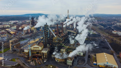 Industrial site for steel production - aerial view