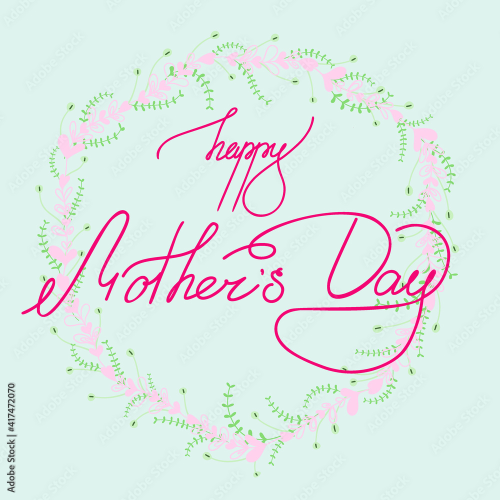 Happy Mother's Day greeting card with flowers. Vector illustration. Spring banner. Greeting card template with flower wreath. Floral Greetings