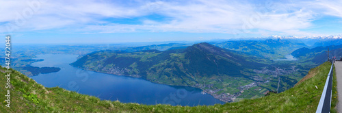 view of the swiss mountain Rigi into the Swiss nature, Mountain cross, lakes, view, landscape, valley