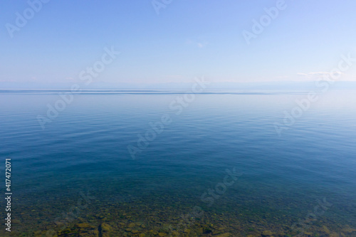 Horizon above water. Clean water in Lake Baikal at Siberia  Russia. Summer landscape