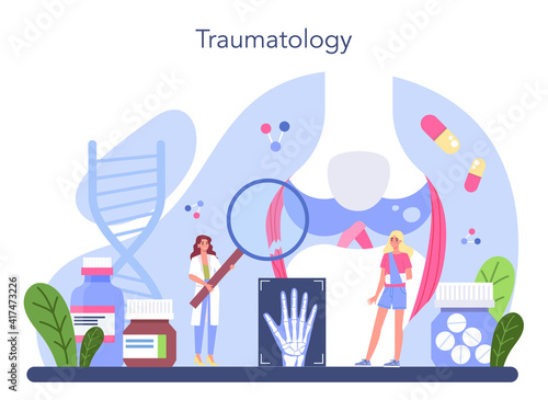 Traumatologist and trauma surgery doctor. Injured limb, broken