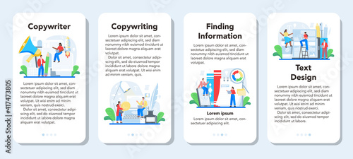 Copywriter mobile application banner set. Writing and designing texts
