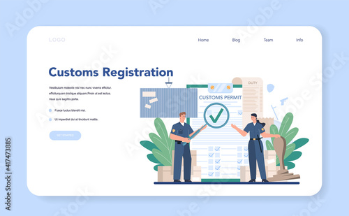 Customs officer web banner or landing page. Passport control at the airport.