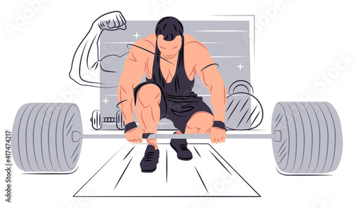 Vector bodybuilder in shadow of sharp lines style
