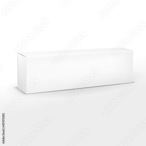 Realistic long White paper or cardboard box mockup for toothpaste, cosmetics, cream. Packaging collection. Box Design Template. Vector illustration isolated on white background