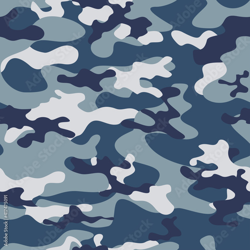 Camouflage blue seamless pattern, classic print. Vector graphics
