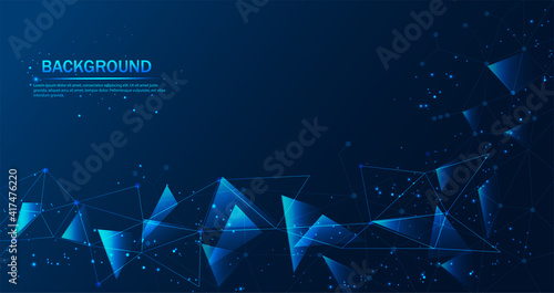 Abstract futuristic-The technology of molecules with polygonal shapes on a dark blue background. Illustration of Vector design digital technology concept.