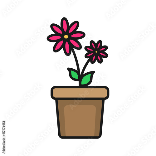Flower in a pot icon illustration. Houseplant symbol.