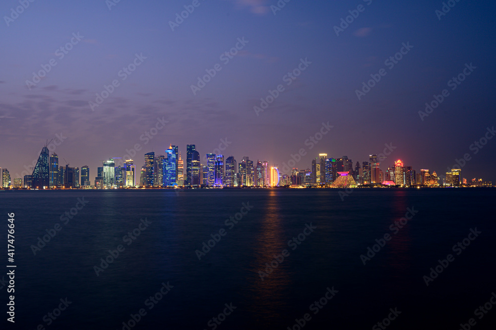 Naklejka premium City light in night view from Doha Qatar