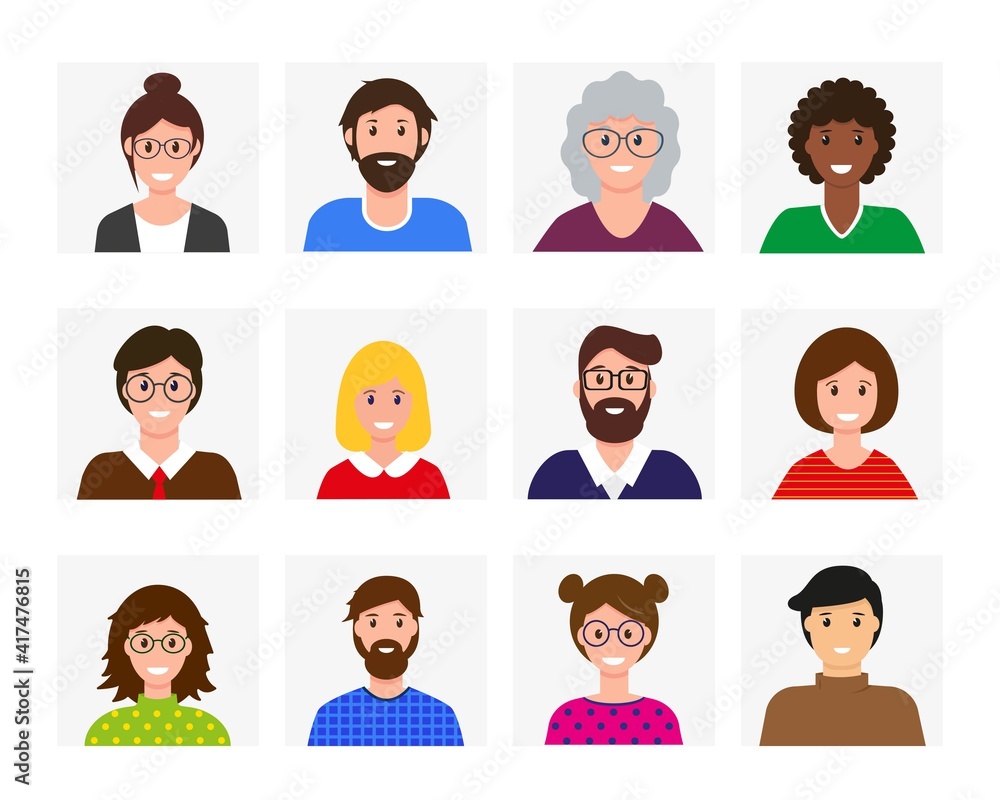 Fototapeta premium Smiling men and women avatars collection.