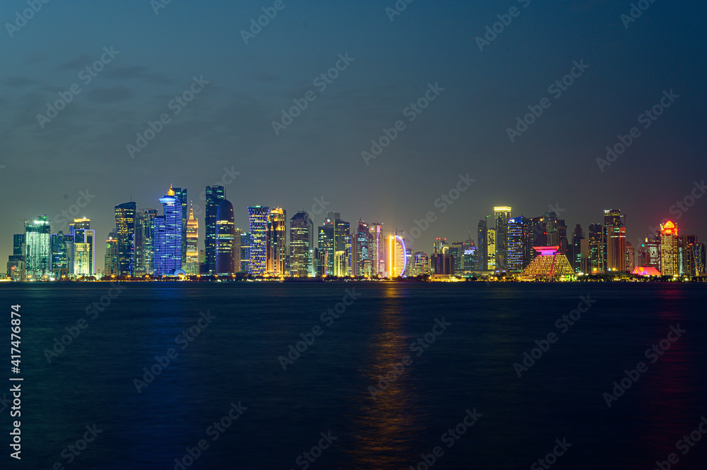 City light in night view from Doha Qatar