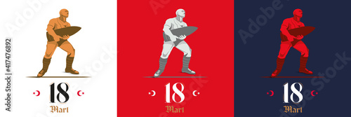 18 mart canakkale zaferi ve sehitleri anma gunu vector illustration. English translation ; (18 March, Canakkale Victory Day and martyrs Memorial Day Turkey celebration card.)