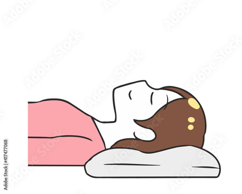 寝る　横向き　女性　上半身