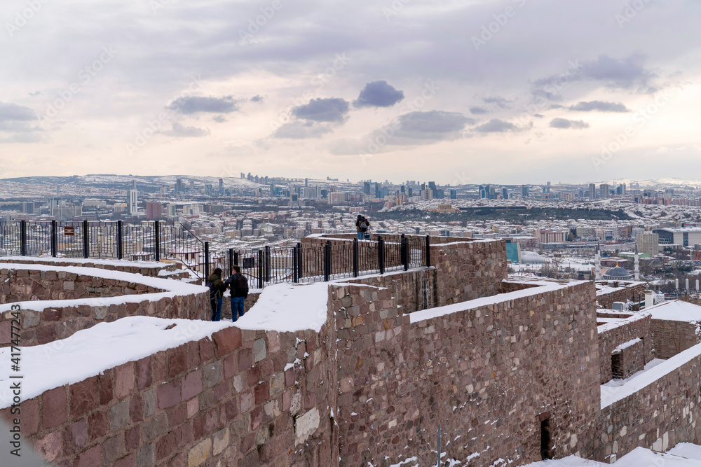 Ankara Castle in winter time and people enjoy the castle, Ankara, Turkey
