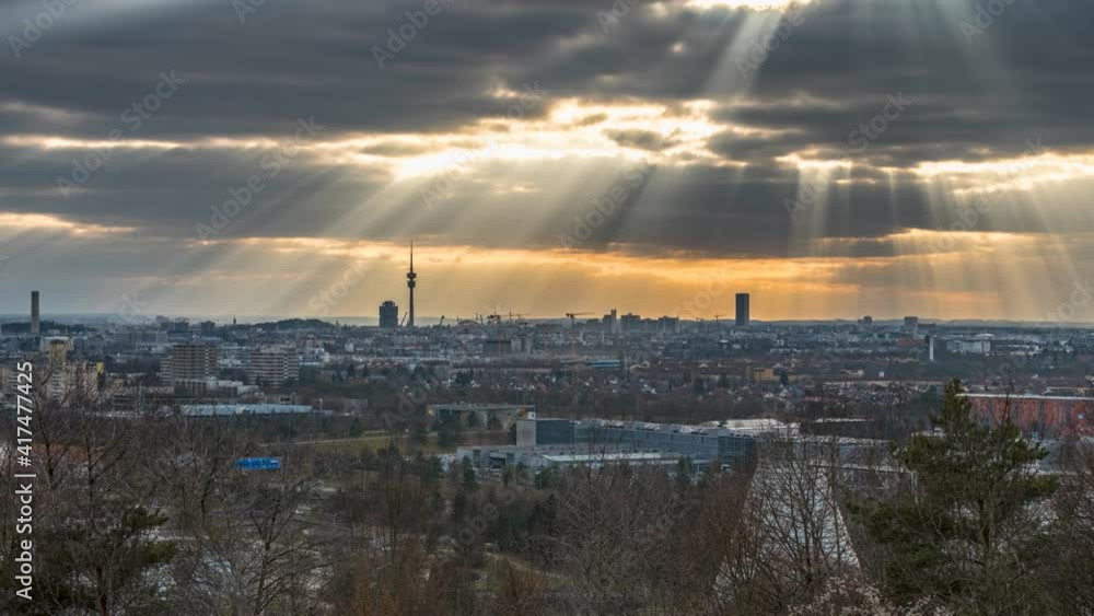 Light rays over Munich city, beutiful munich skyline view of city downtown bavaria germany time lapse footage in 4k. Light rays over Munich city, beutiful munich skyline view of city downtown bavaria germany time lapse footage in 4k.