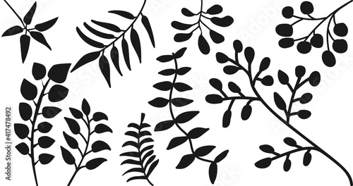 leaves black silhouettes set on white background vector illustration