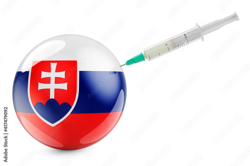 Syringe with Slovak flag. Vaccination in Slovakia concept, 3D rendering