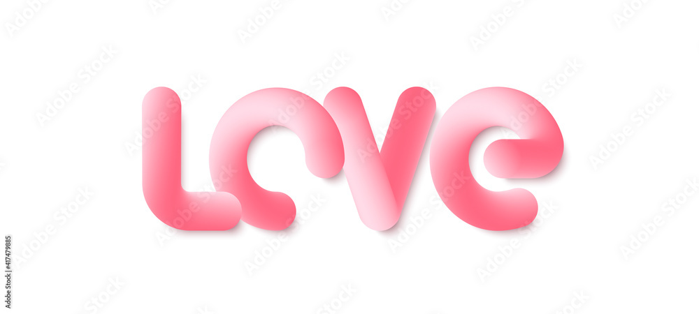 Love 3d line text. Vibrant gradient blended fluid love word. Smooth 3d line text for Valentine Day. Creative pink calligraphy concept. Abstract smooth form design. Vector illustration Love 3d line text. Vibrant gradient blended fluid love word. Smooth 3d line text for Valentine Day. Creative pink calligraphy concept. Abstract smooth form design. Vector illustration