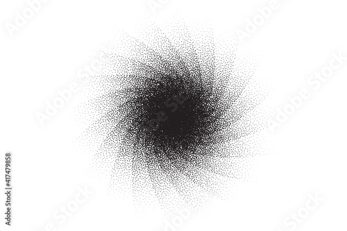 Dotwork swirl pattern vector background. Sand grain effect. Spiral noise stipple dots. Abstract noise dotwork pattern. Black dots grunge banner. Stipple swirl spin element. Dotted vector background.