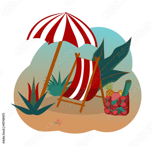 relaxation on the beach, umbrella from the sun, vacation on a sun lounger