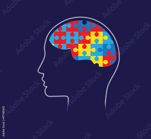 Wallpaper Mural Brain-shaped puzzles.  Blue background. Torontodigital.ca