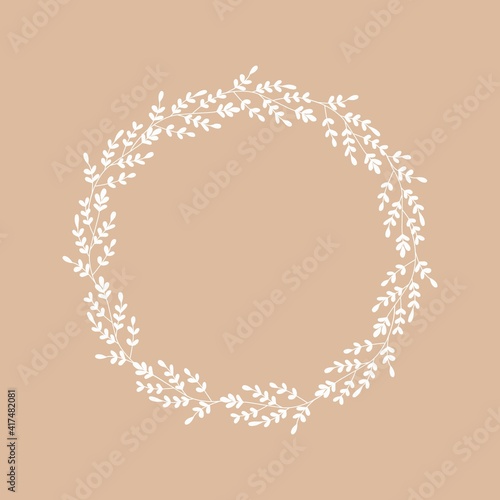 Hand drawn botanical floral laurel wreath from branches, sprigs. Logo design, wedding, engagement invitations. Vintage retro style frame for beauty bio concept