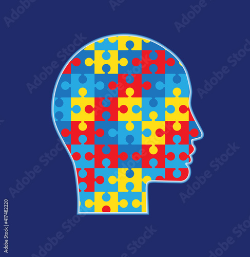  Head-shaped puzzles. Blue background.