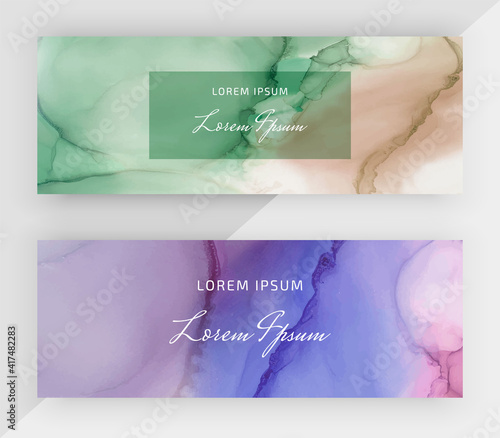 Brown, green and purple  alcohol ink horizontal banners for social media