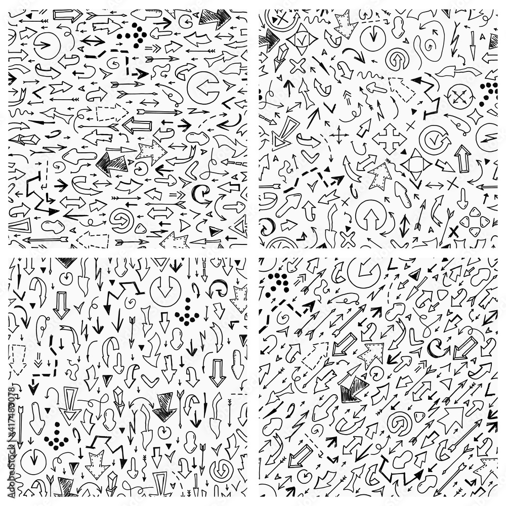Set of vector seamless arrow patterns in doodle style - hand drawn ...