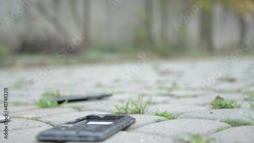 Smartphones cellphone phone drop to the ground. Make the screen broken and damaged. accident insurance technology, repair and maintenance.