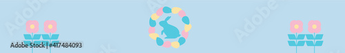 easter theme footer or header: flowers bunny and eggs
